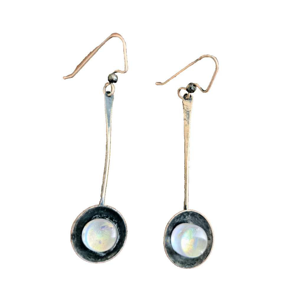 Handmade Sterling Silver Oxidized dichroic glass dangle earrings - Picture 8 of 9